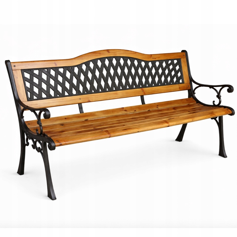 Záhradná lavička s parkovou opierkou, kovová, z Pvc, drevená, 125x52x74 cm