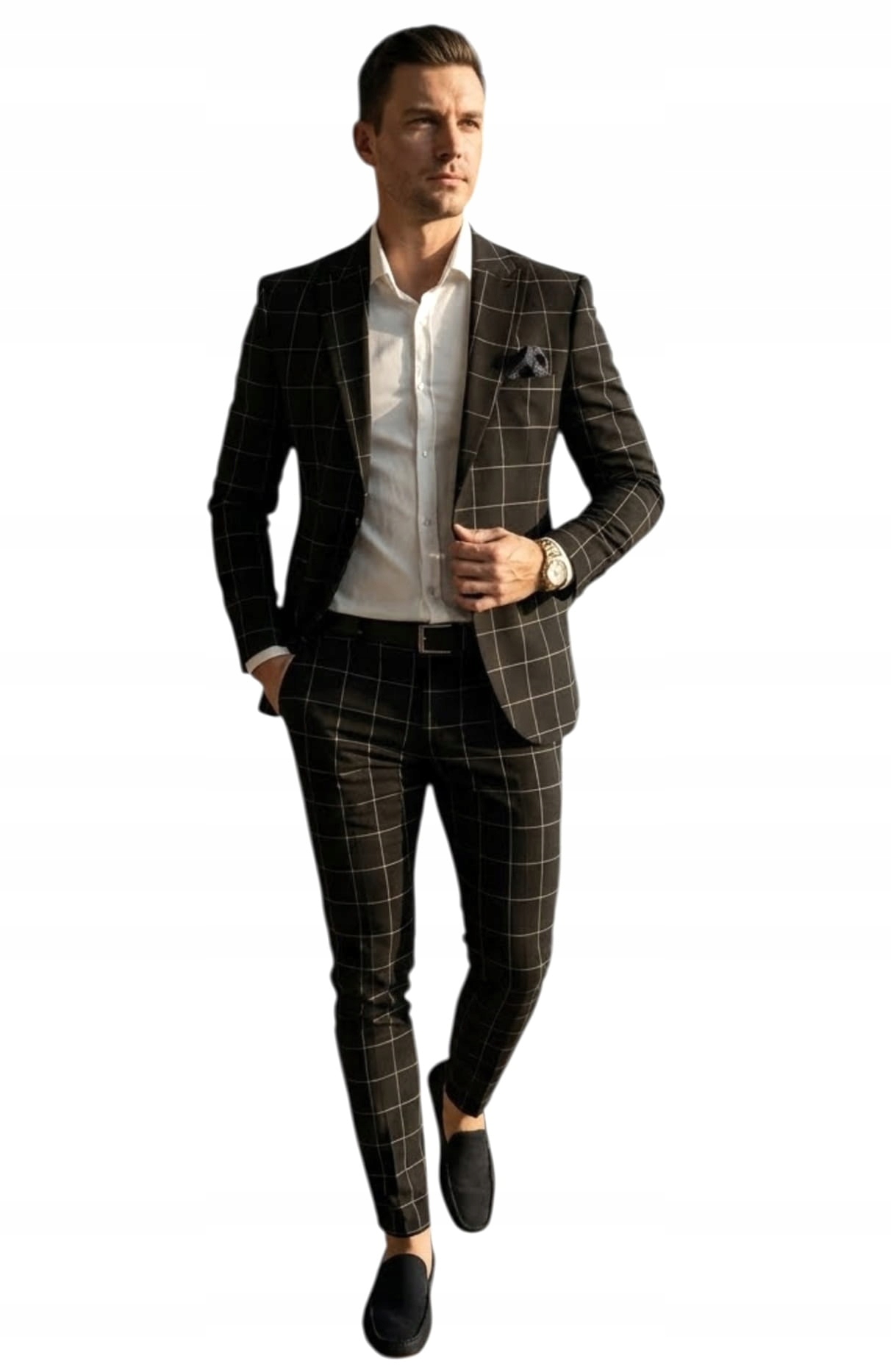 Pánský dvoudílný komplet v černé kostkované barvě DJG03 50