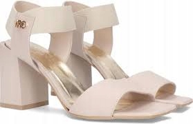 Béžové sandály na podpatku se zapínáním, dámské stabilní kotníkové sandály Karino 39