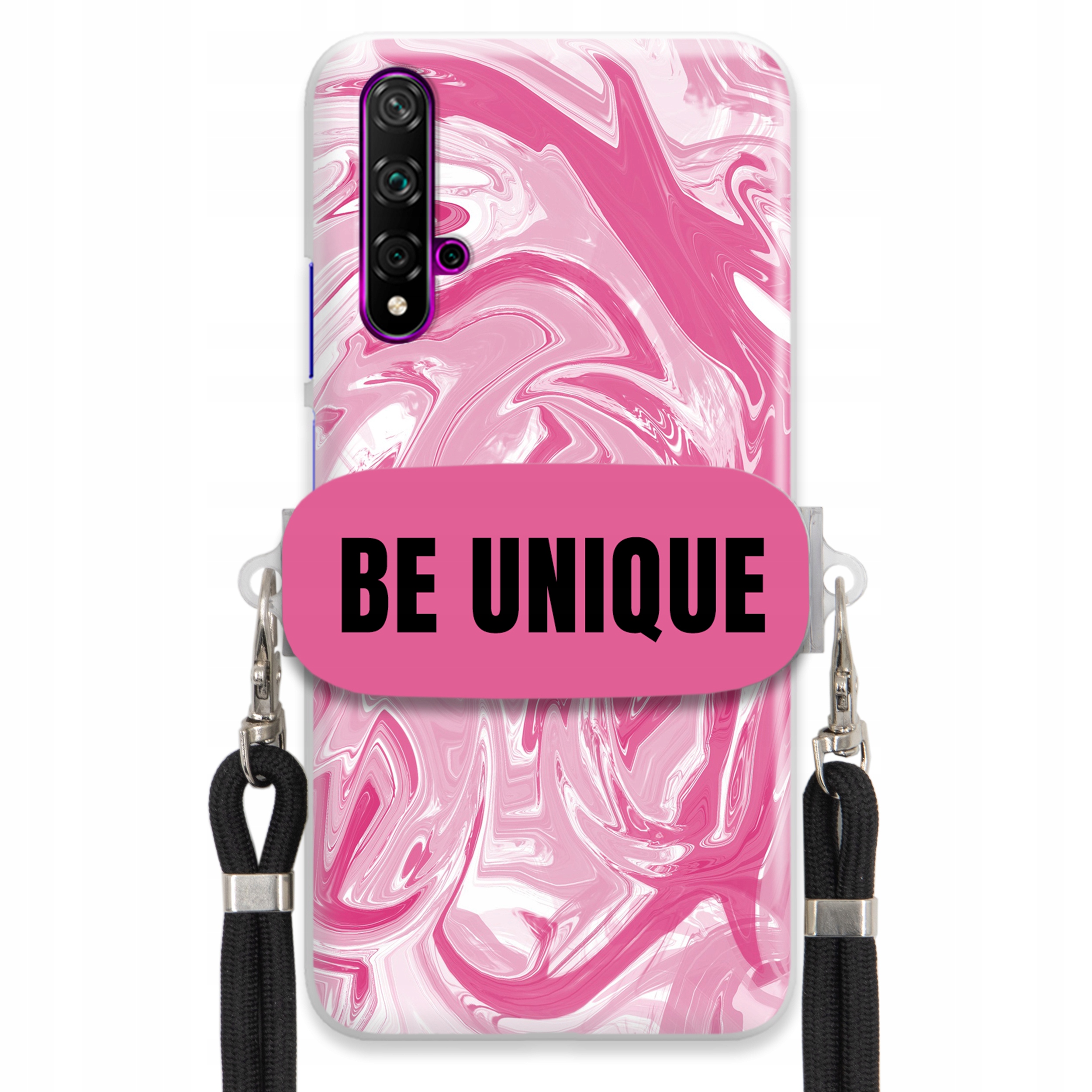 Puzdro pre Huawei Nova 5 Case držiak na šnúrku Čierna Ružová Mramor Be Unique