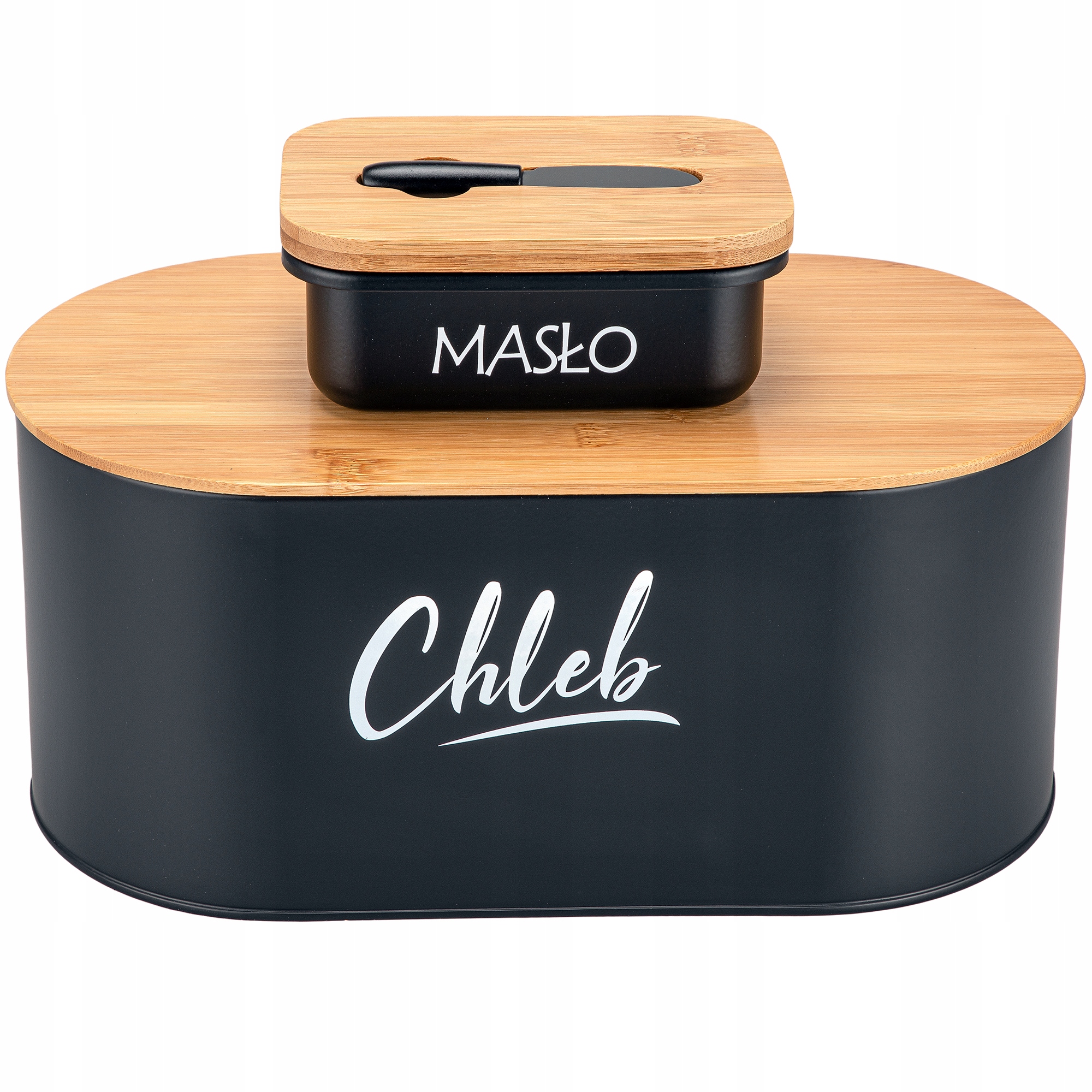 ZESTAW CHLEBAK METALOWY DREWNO POJEMNIK NA ŻYWNOŚĆ + DESKA MASELNICZKA NÓŻ Marka Brunbeste