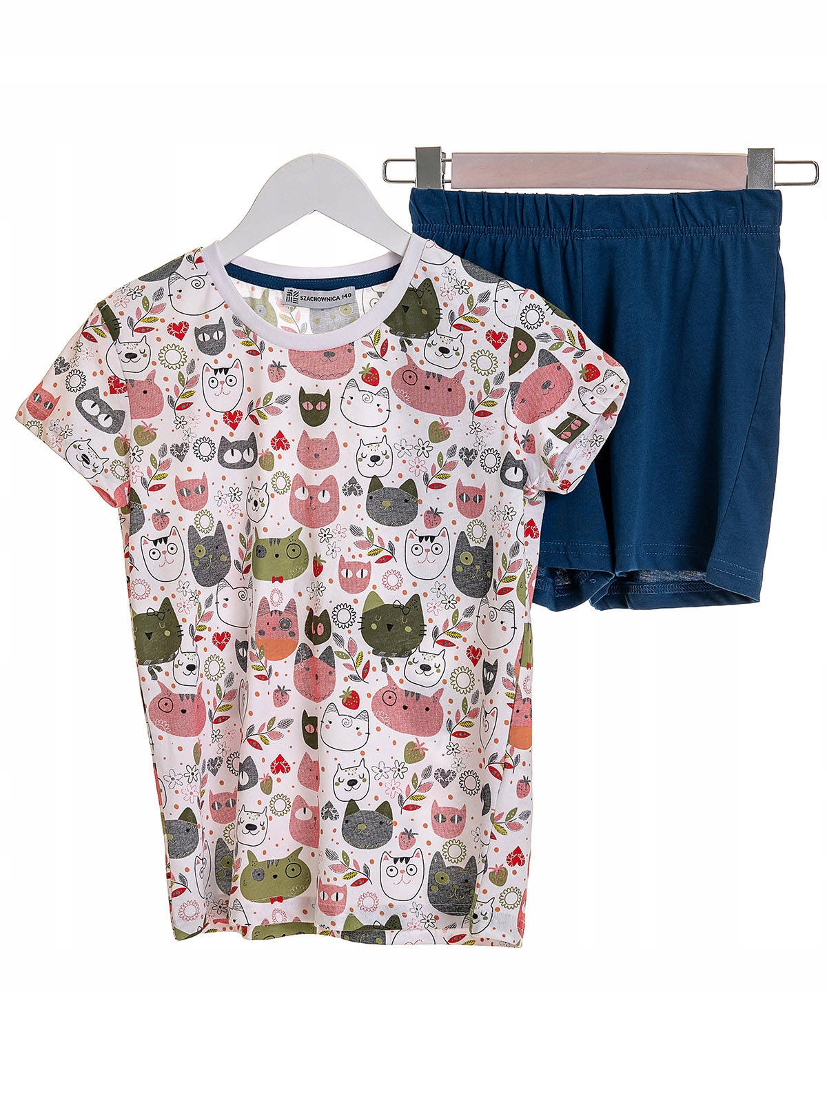 

Bawełniana Piżama Dziewczęca Krótki Rękaw Koty 140