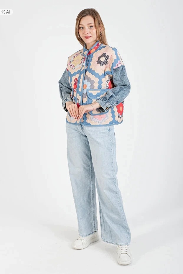 Dámská Prošívaná Bunda S Boho Vzorem Ve Stylu Vintage M 5IA