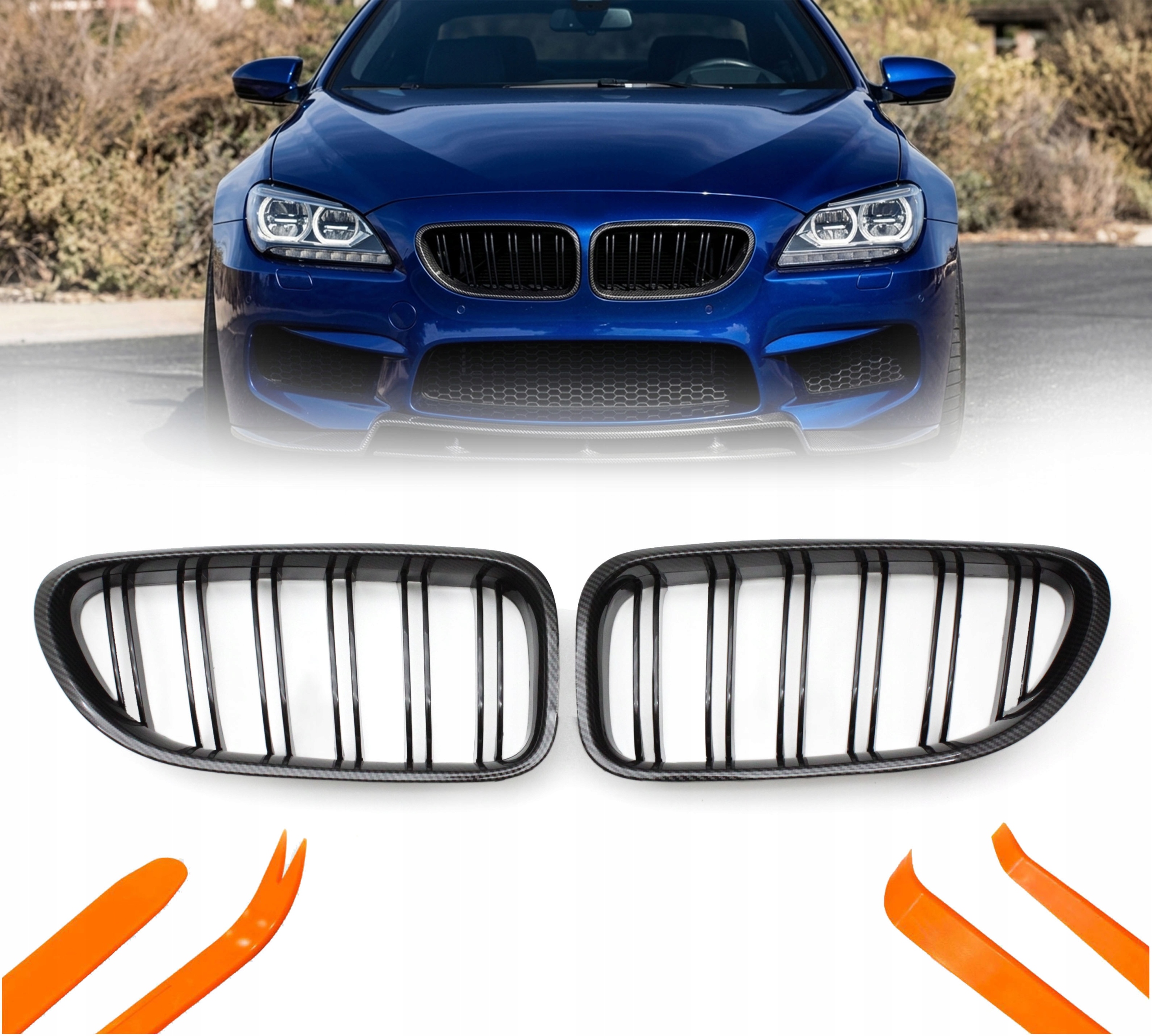 Atrapa Gril Ledvinky Bmw 6 F06 F12 F13 Karbon Barva 2 Žebra 2011-2017