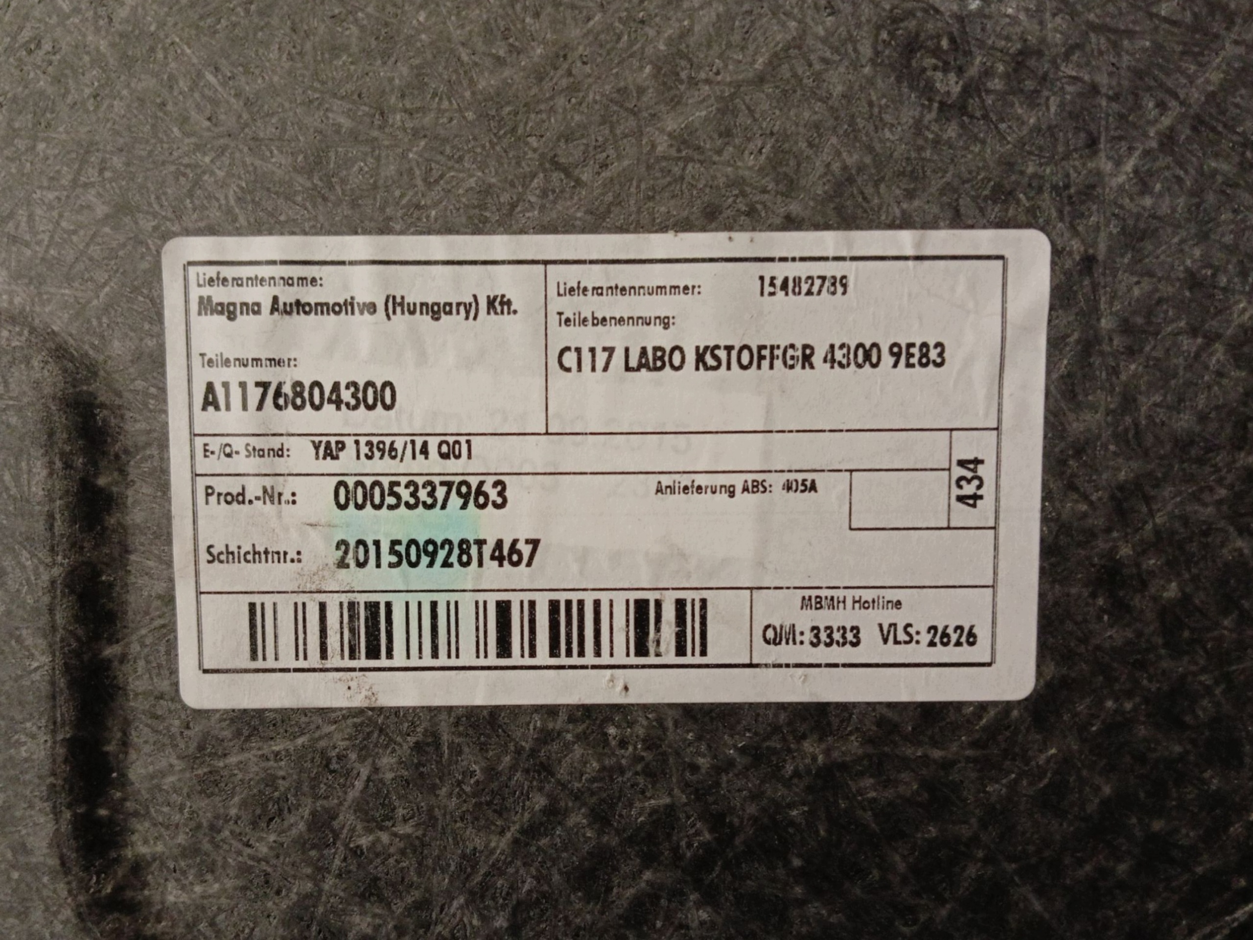 mats floor boot MERCEDES CLA W117 A1176804300