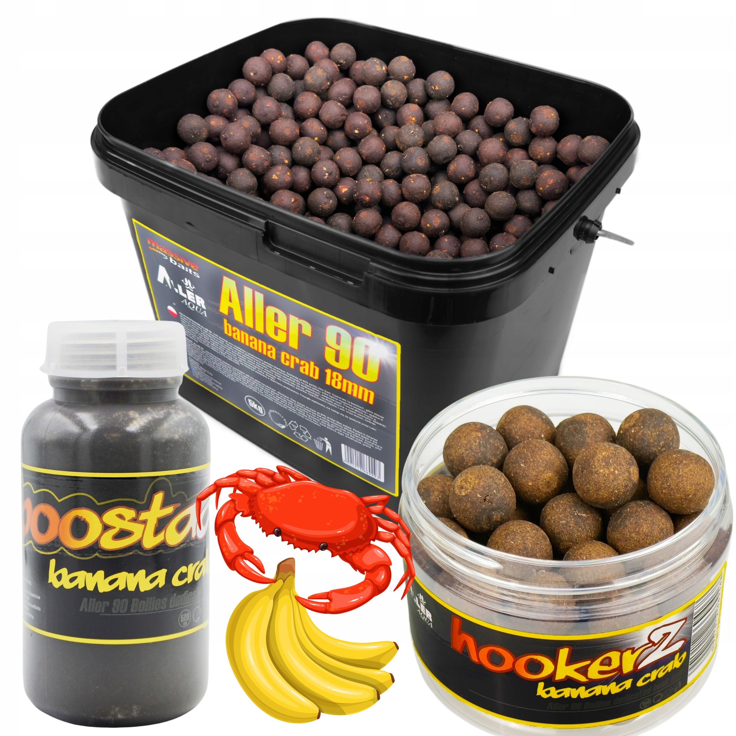 Massive Baits Rewelacyjny Pakiet Aller 90 Wiadro+Boosta+HookerZ Banan Crab