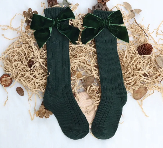 Podkolanówki skarpetki z kokardkami ZIELEŃ SESJA ŚWIĄTECZNA 80 86 92 9m-2L Kolor zielony