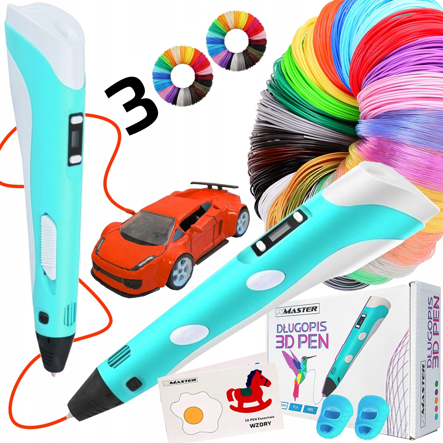 DŁUGOPIS DRUKARKA 3D ZESTAW XXL DLA DZIECI + SZABLONY + WKŁADY 300M