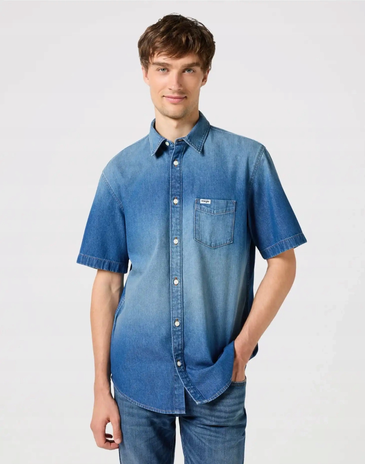 Pánská košile Wrangler Ss 1 Pkt Shirt MID Stone 112350183 S