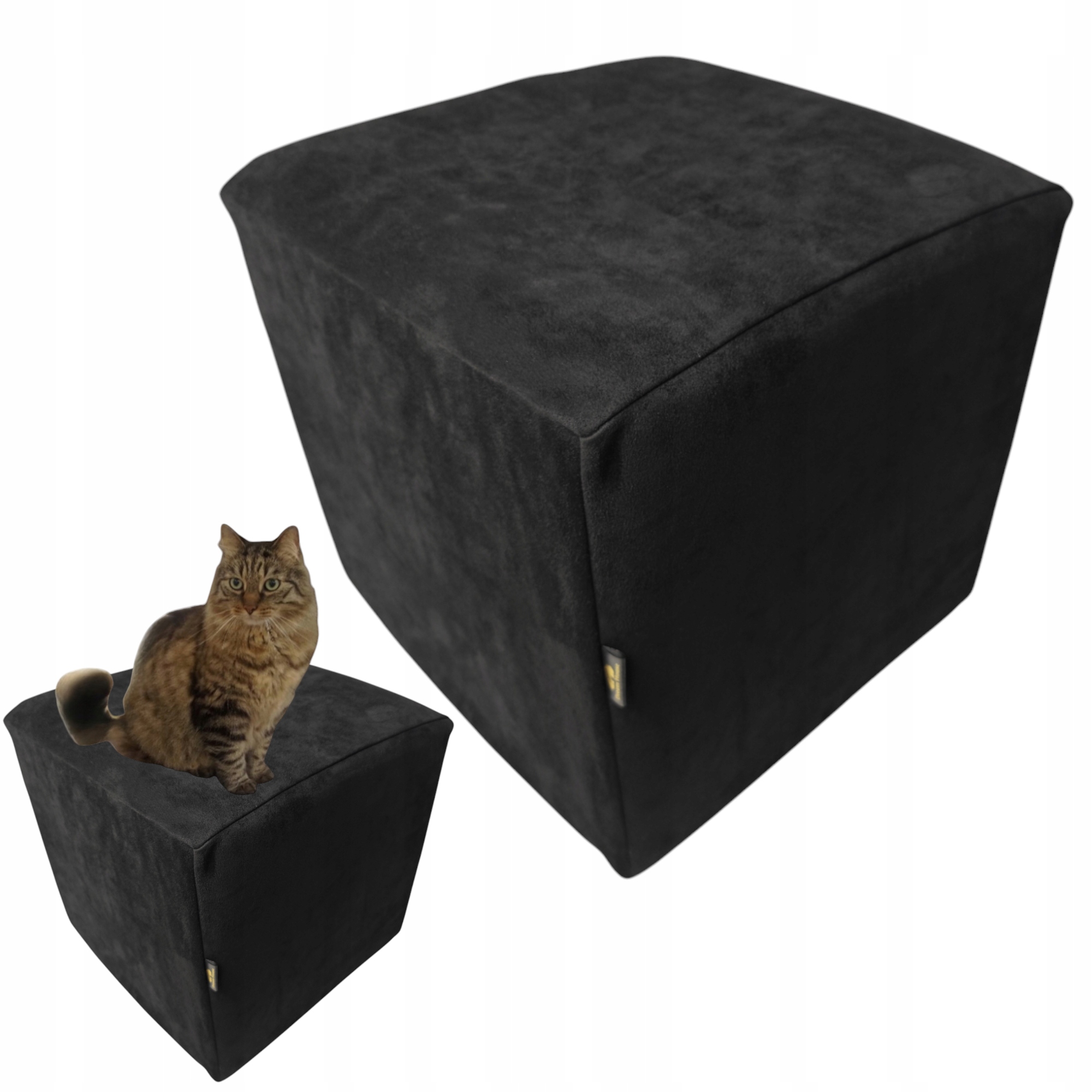 Potah na taburet podnožka 40x40x40 Polský Výrobce černý semiš