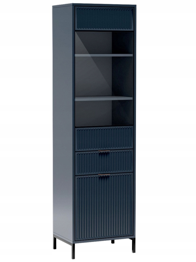 WITRYNA stojąca LS-5 ryflowane fronty INDIGO + CZARNE NOGI