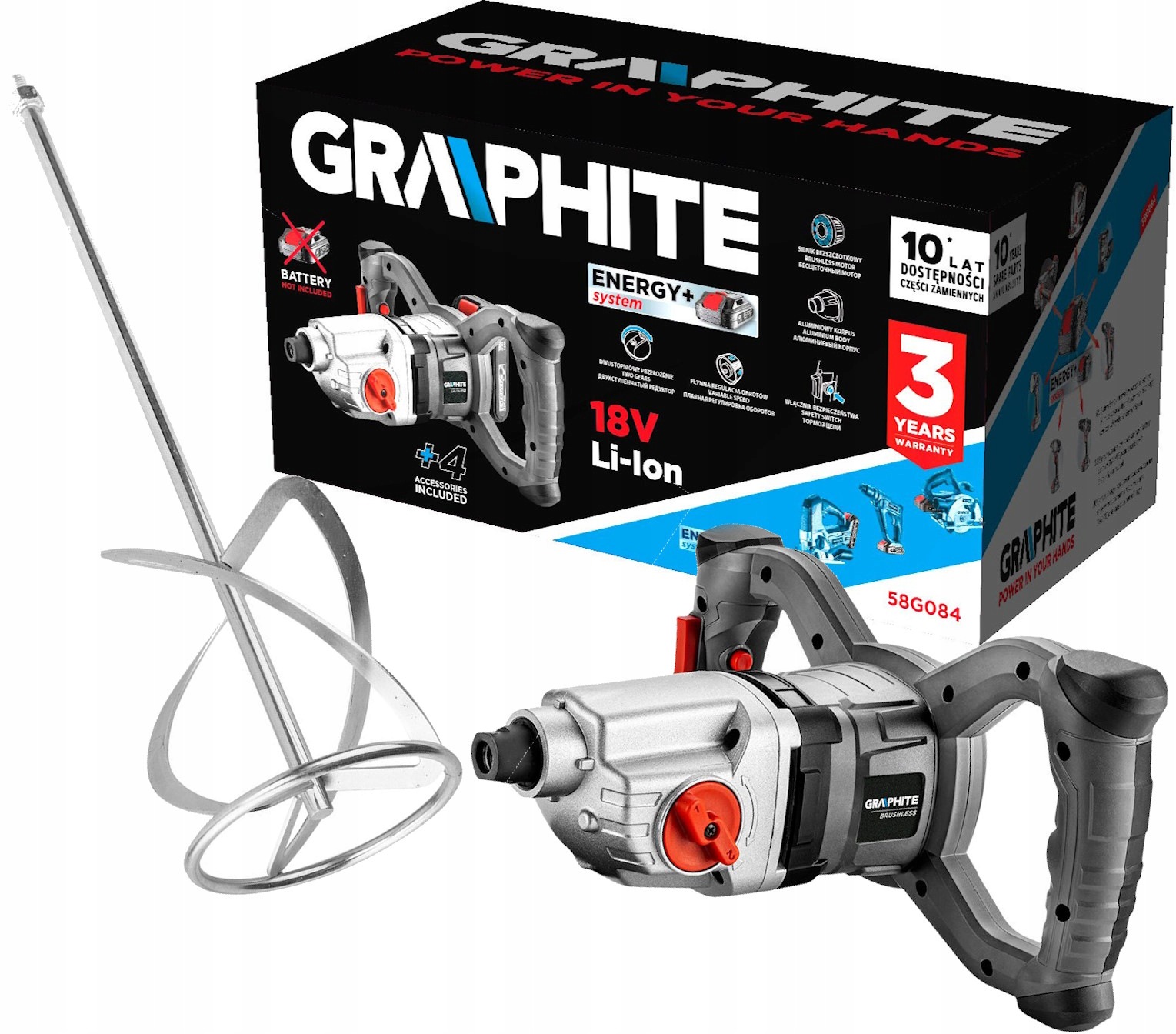 Bezkartáčová akumulátorová míchačka Energy+ 18V Graphite