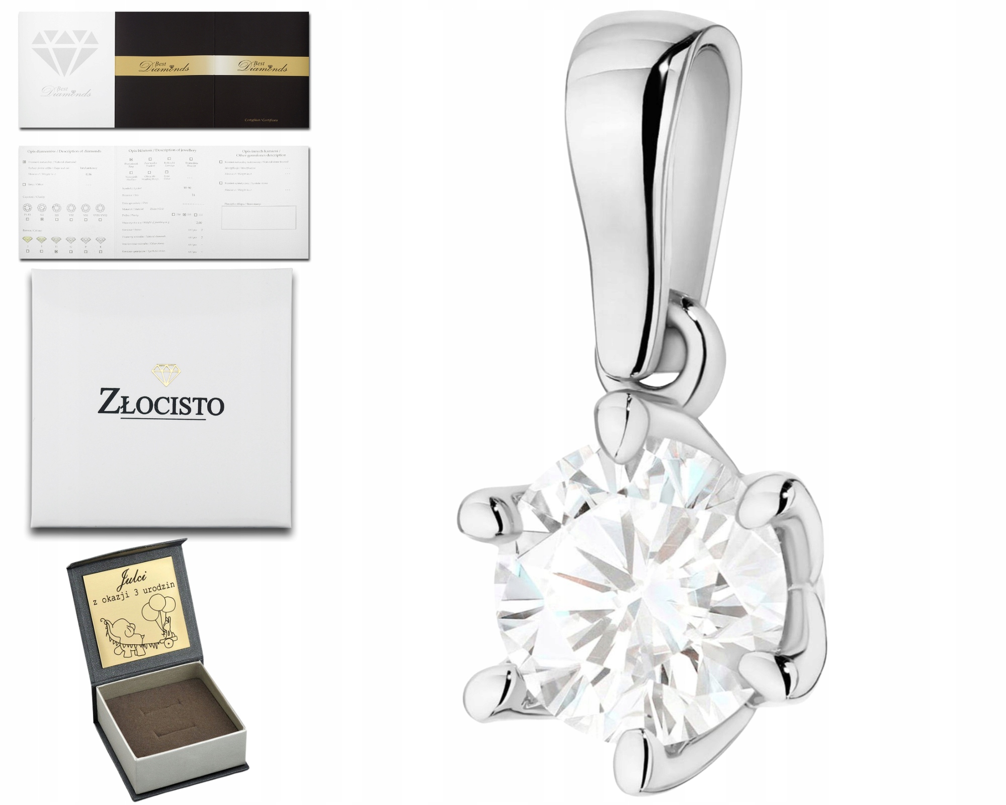 Bílé Zlato Přívěsek S Briliantem 1,00 Ct 585 Dárek