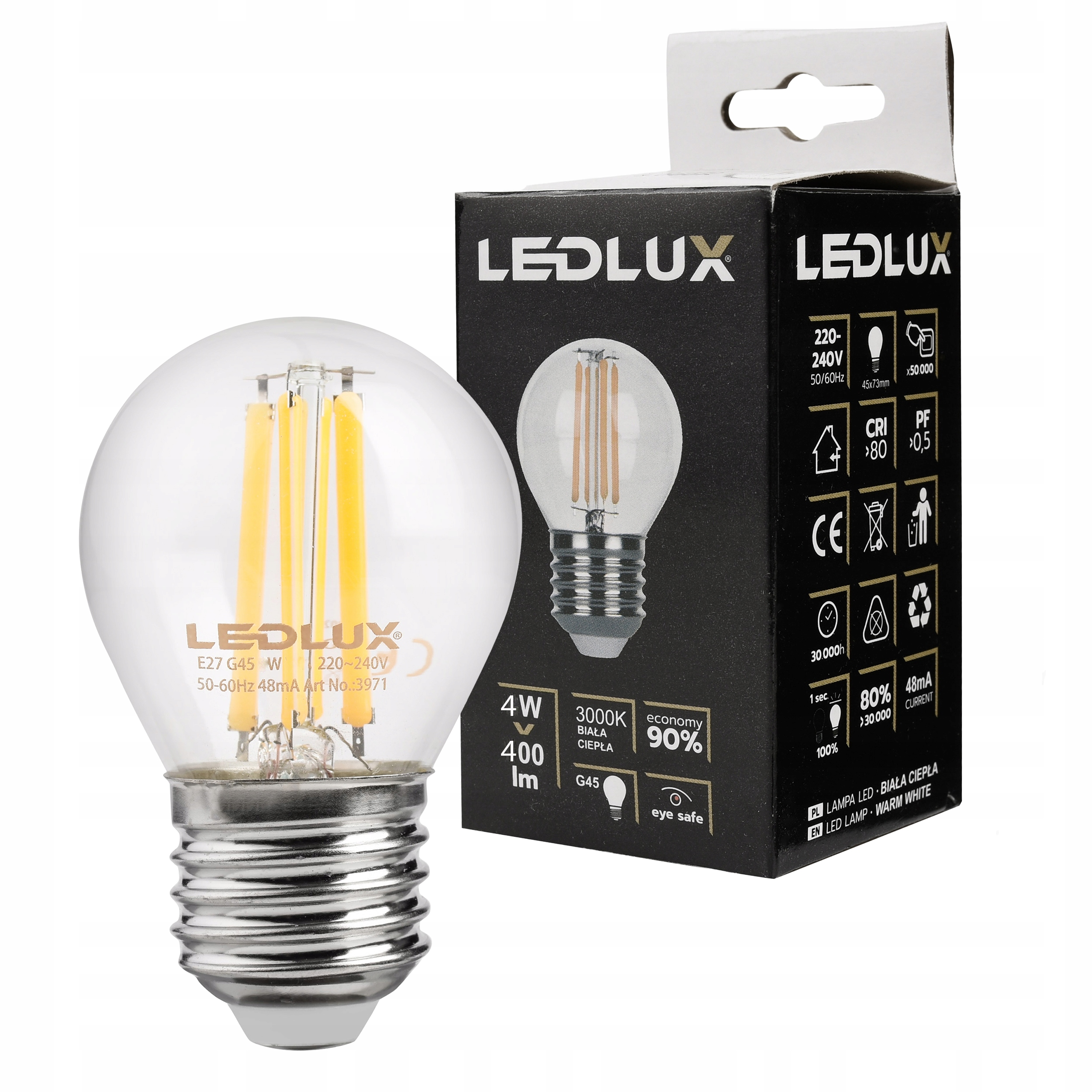 

Żarówka Led E27 G45 4W filament ozdobna Ciepła