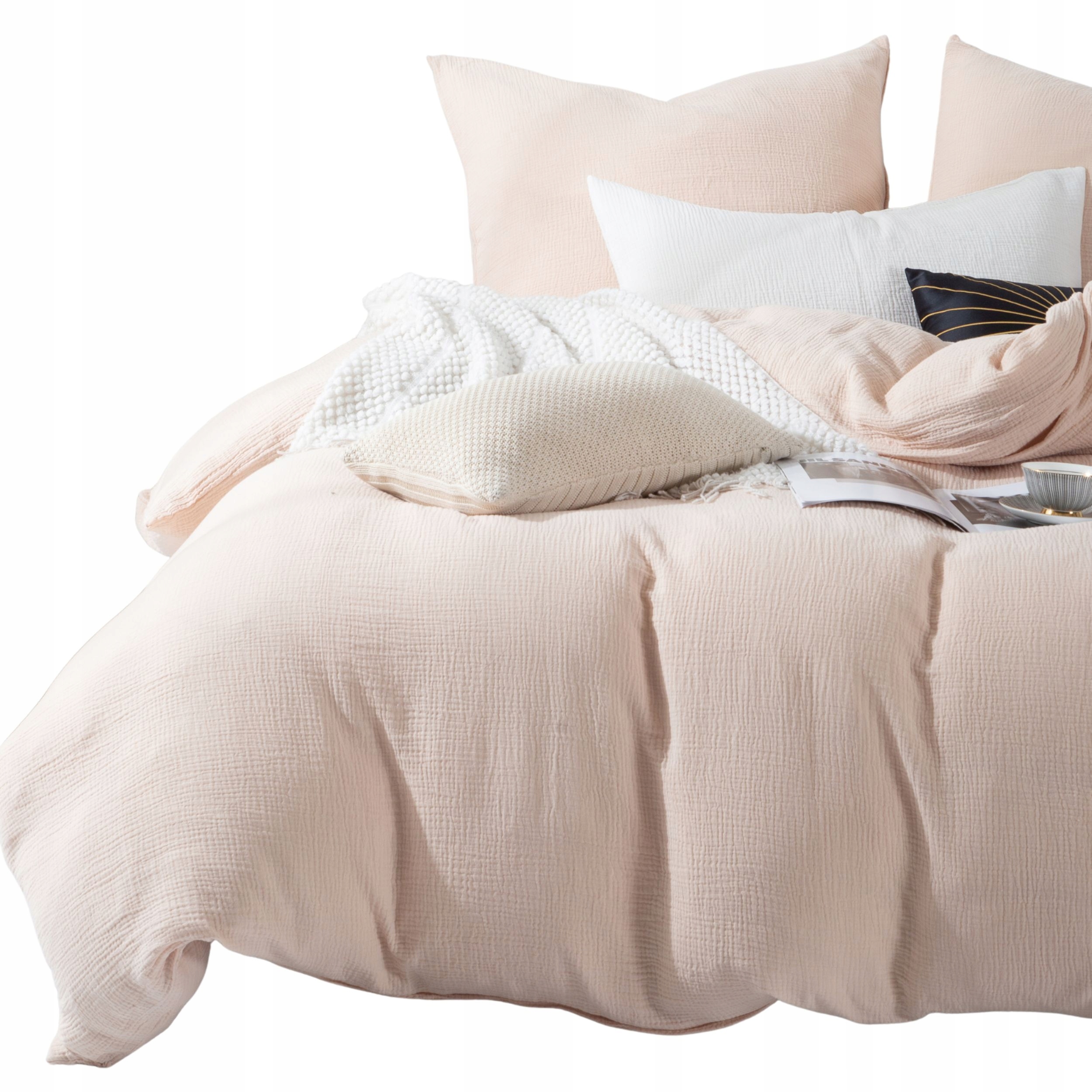 Beżowa Pościel Muślinowa 220x200 Komplet Premium Delikatna Naturalna