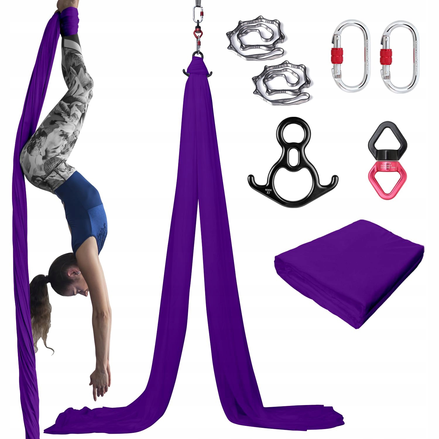 Szarfa akrobatyczna, chusta aerial silk wielofunkcyjna 6 m ciemnofioletowy