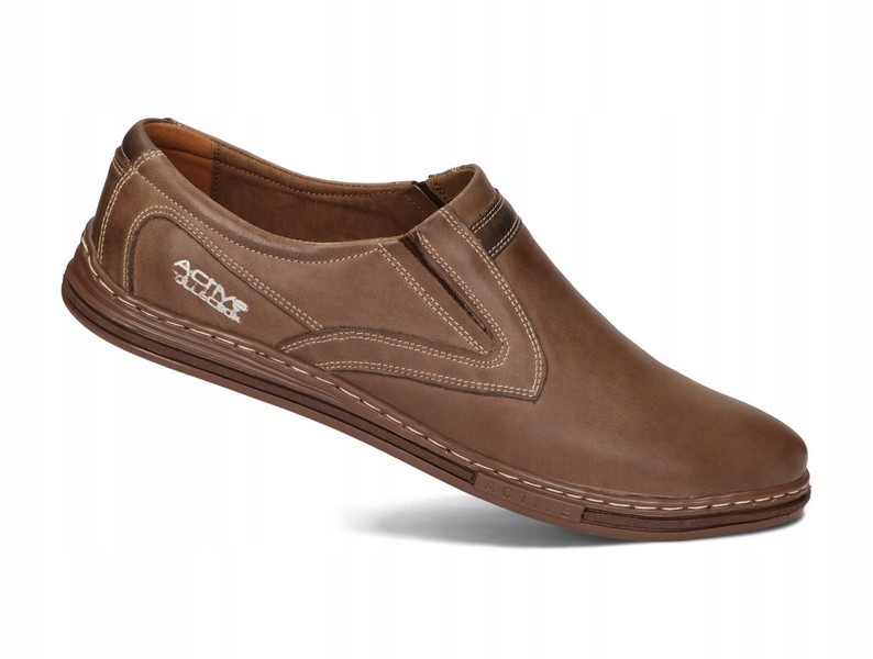 Mokasyny Buty Męskie Wsuwane Eleganckie Skóra Naturalna 022 Brązowy 42 Model MOKASYN