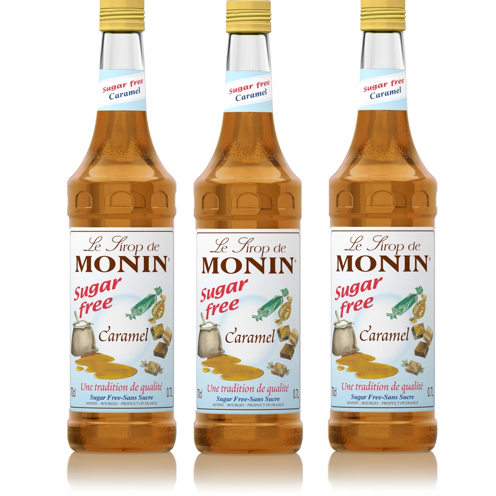 Levně Sada sirupů do kávy Monin: 3 x Karamel bez cukru (Caramel Sugarfree)