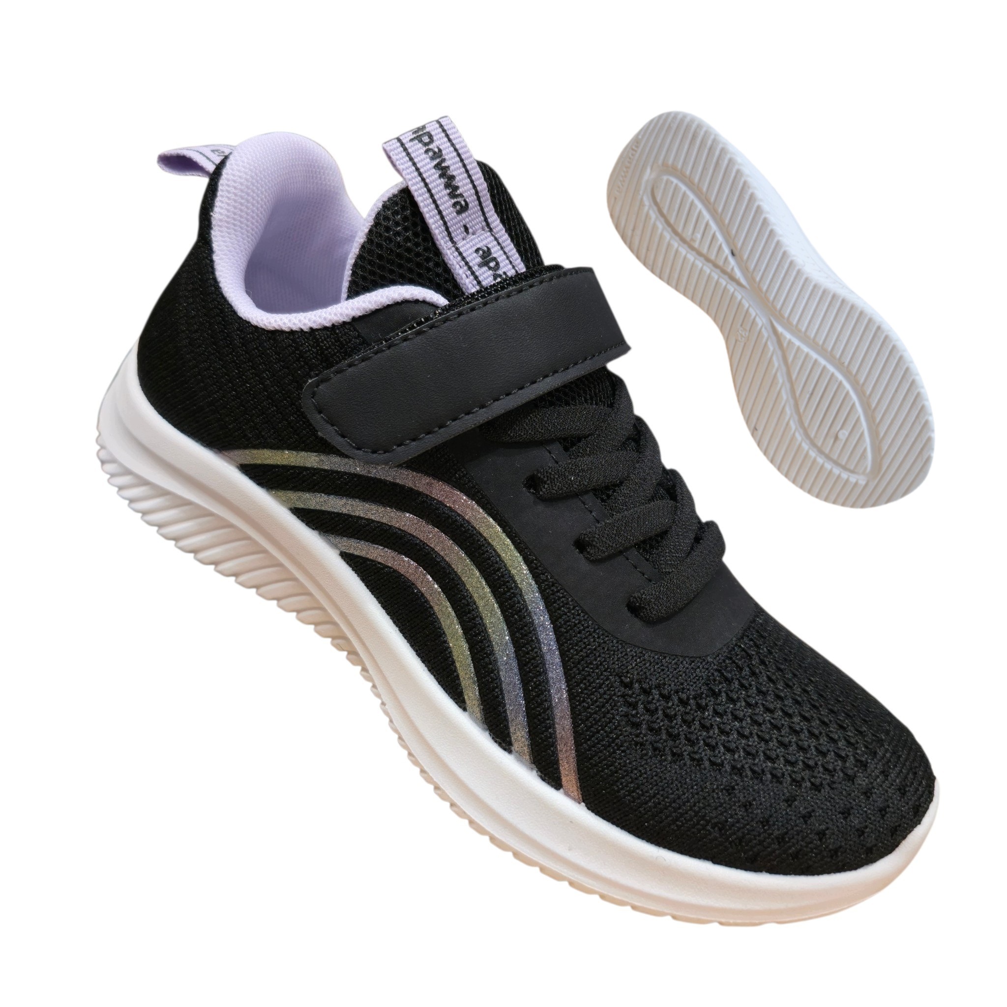 Apawwa Buty Dziewczęce Do Szkoły Czarne Lekkie Adidaski Z Białą Podeszwą 34