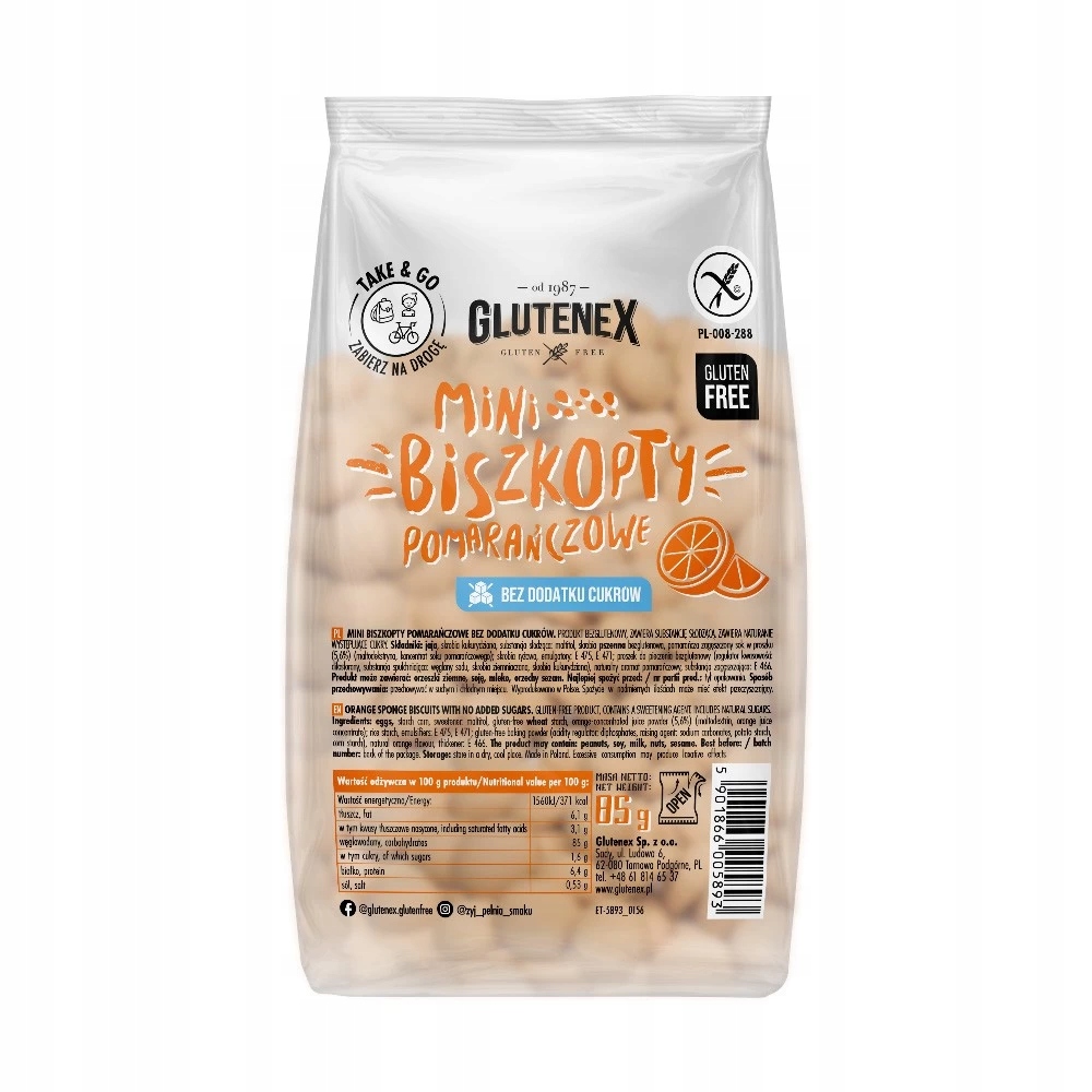 4x Mini Piškoty Pomerančové Bez Přidaných Cukrů Bez LEPKU85 g Glutenex