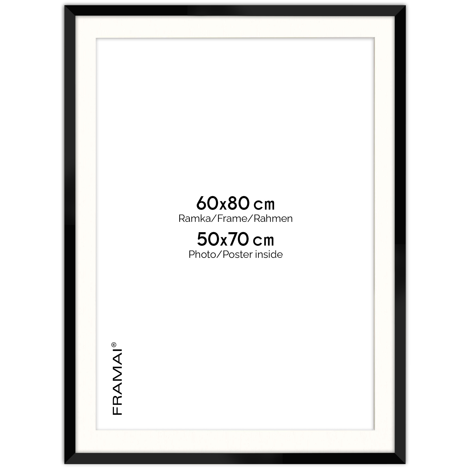 Czarna ramka na zdjęcie 60x80 cm z passe-partout 50x70 cm Framai