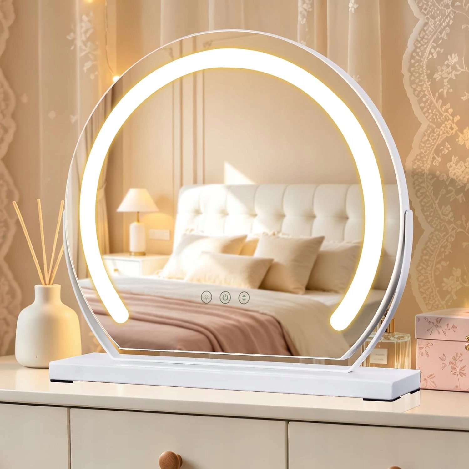 Led podsvietené kozmetické zrkadlo, regulácia jasu a farby 40 cm, biele