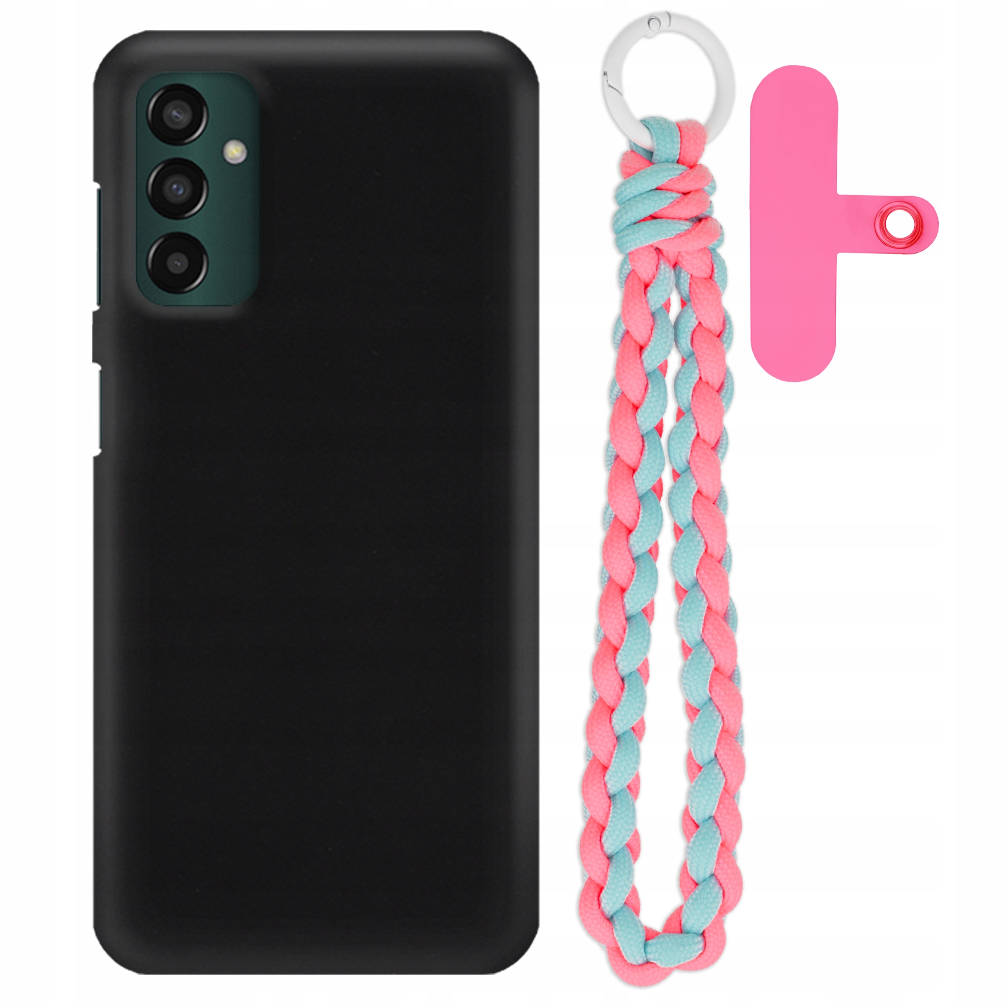 Puzdro Pre Samsung M13 4G Matné Čierne Puzdro Ružovo-modrý Držiak Na Ruku