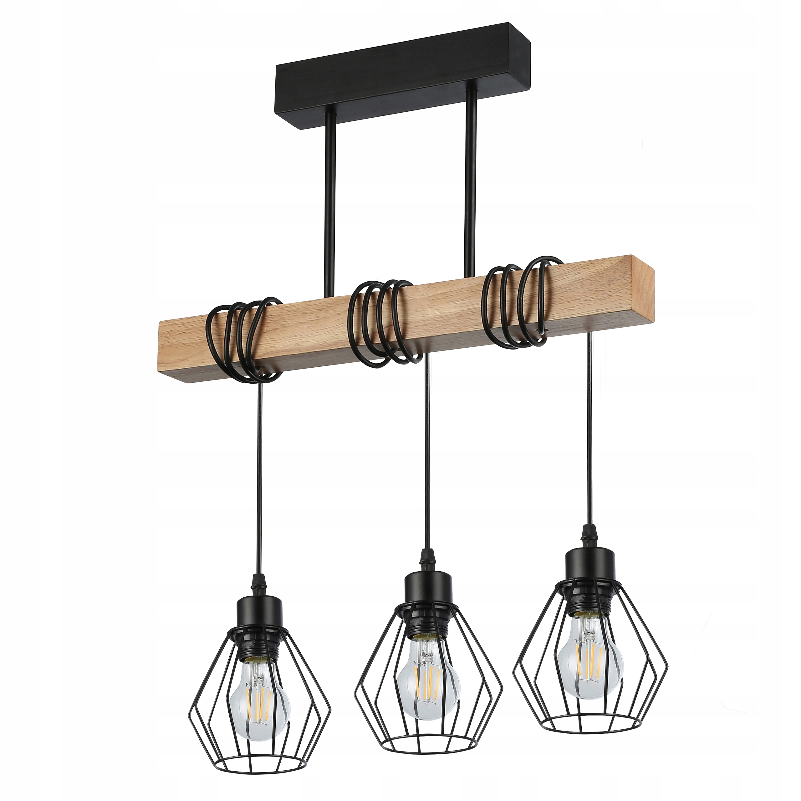 Lampa sufitowa wisząca żyrandol Led 3x E27 oprawa Loft Drewno drewniana dąb