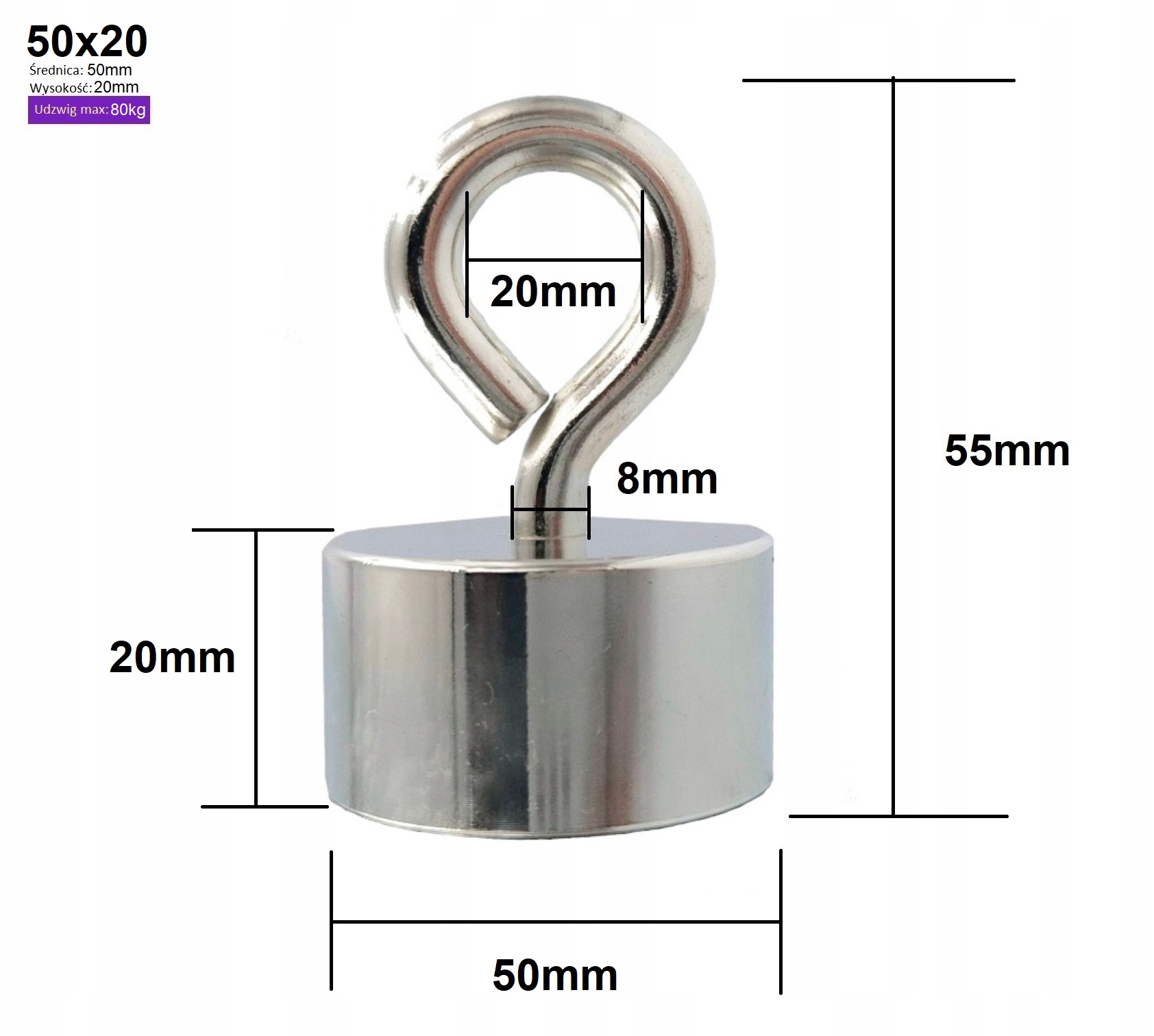UCHWYT MAGNETYCZNY 50x20 mm MAGNES NEODYMOWY Z UCHEM 80KG EAN (GTIN) 4890876006