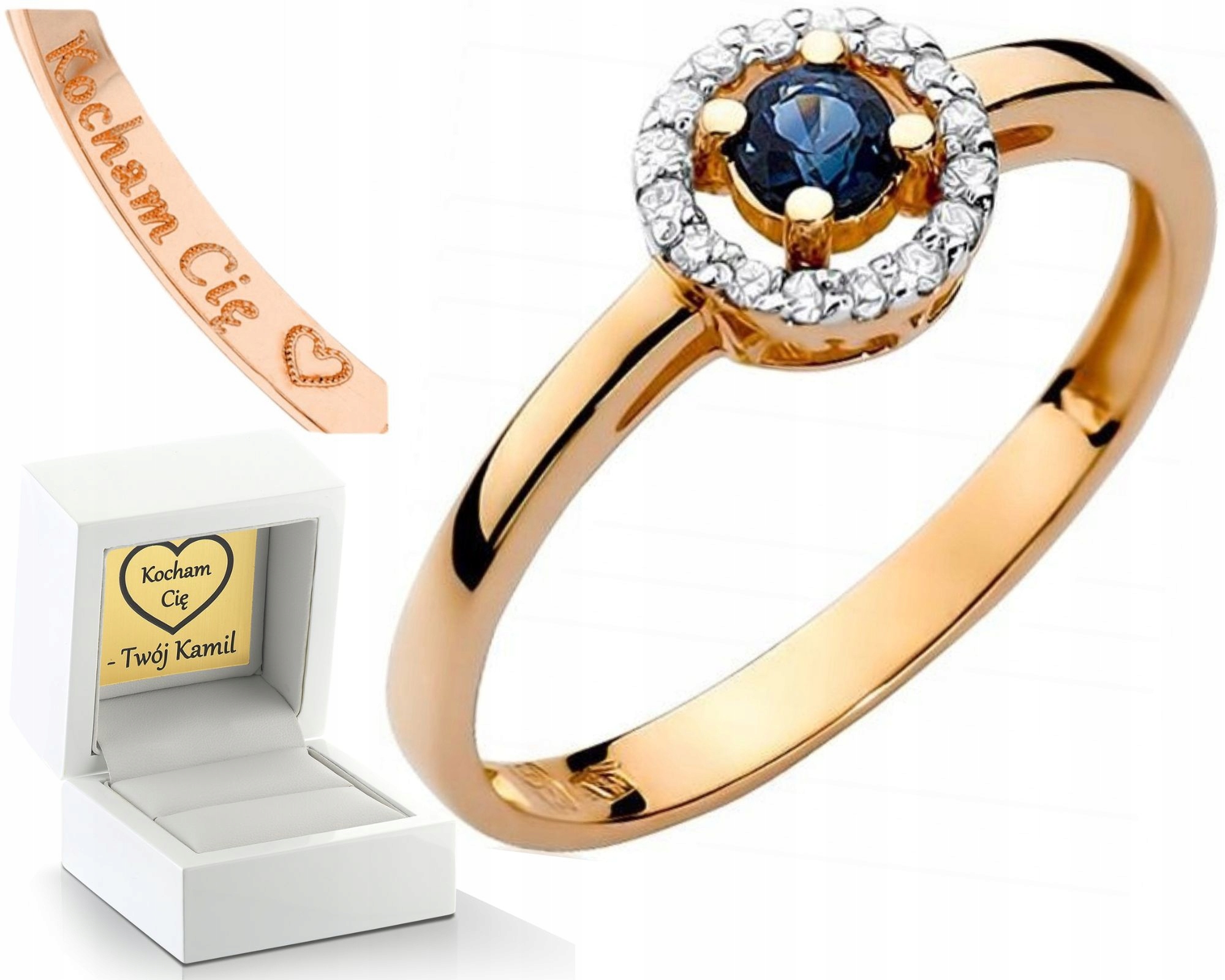 Prstýnek S Brilianty A Safírem, Růžové Zlato