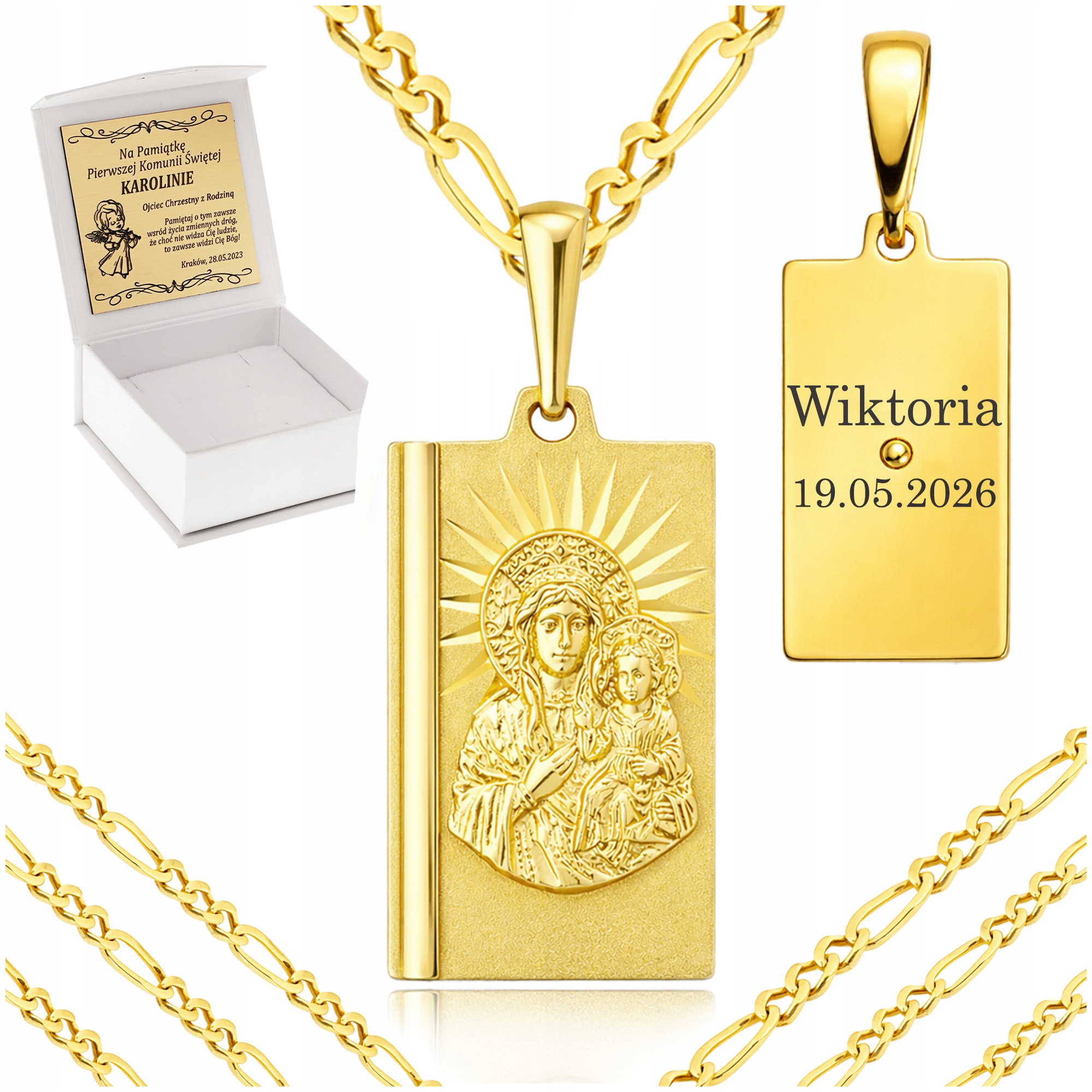 Zlatý Řetízek A Medaile Na Přijímání Pro Chlapce Dívky 925 585 Gravírování