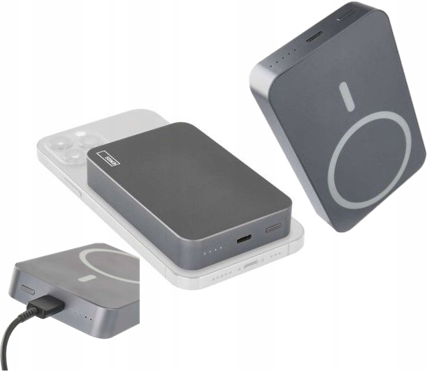 Powerbanka Emos Wi 1046, 10 000 mAh, 20 W+Wireless, šedá