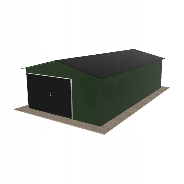 Plechová garáž 4.5 x 8 m, jednopolohová, dvouspádová, zelená