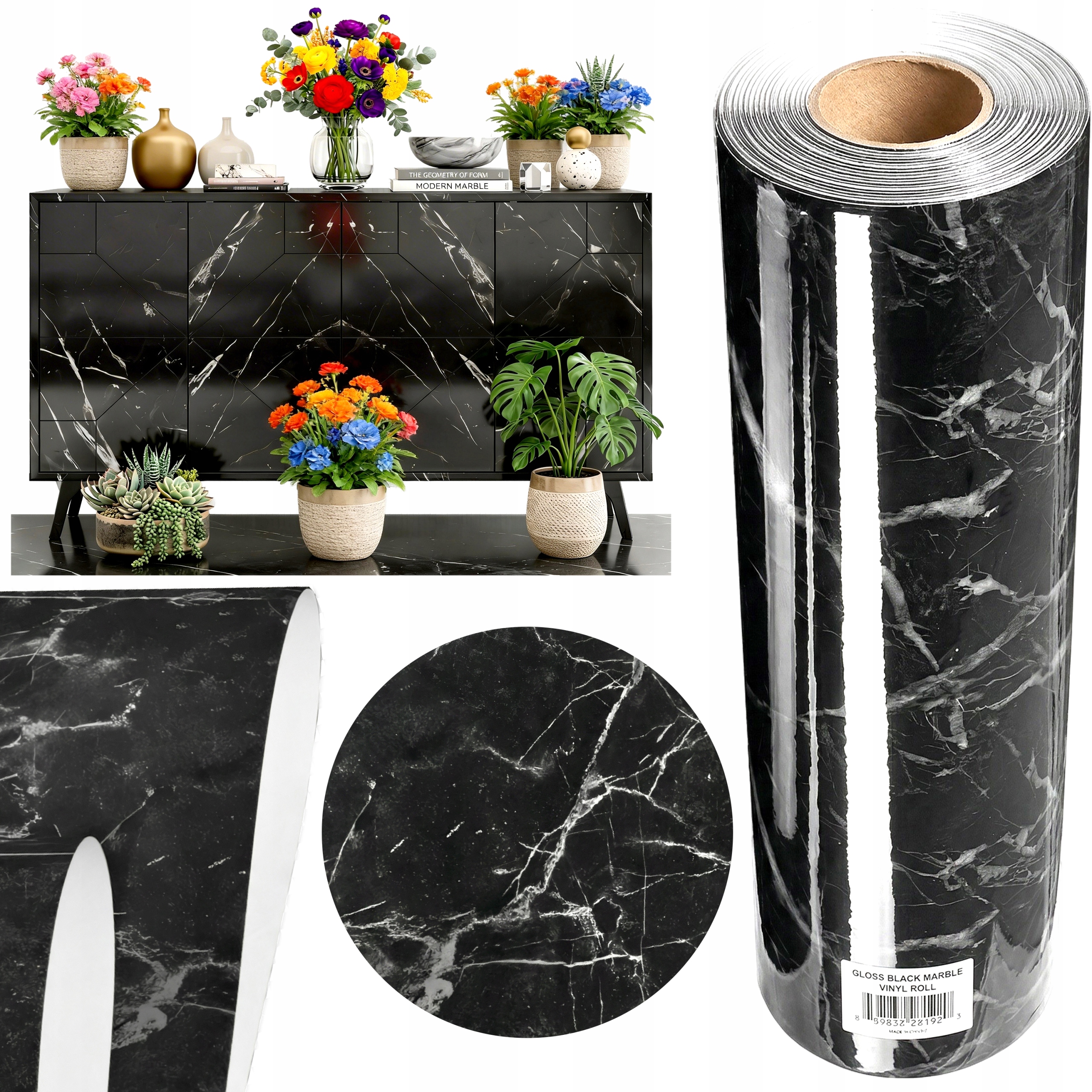 FOLIA SAMOPRZYLEPNA OKLEINA MEBLOWA NA MEBLE BLAT STÓŁ 60X500 cm MARMUR