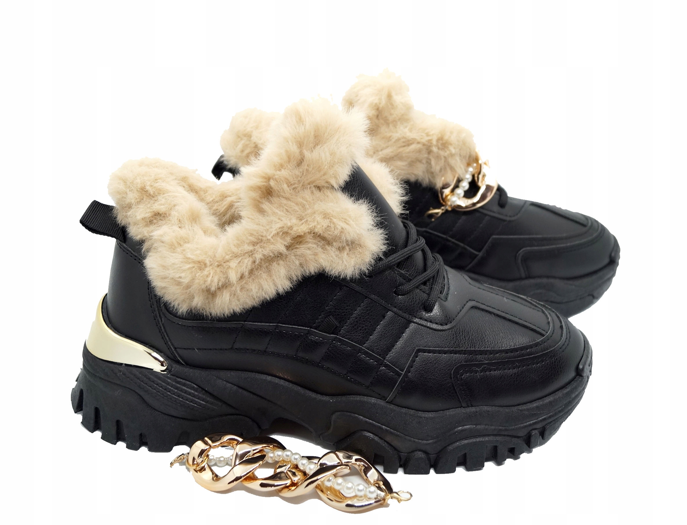 BOTKI DAMSKIE SPORTOWE ZIMOWE ŁAŃCUCH CZARNE R40 Model HF223 CZARNE