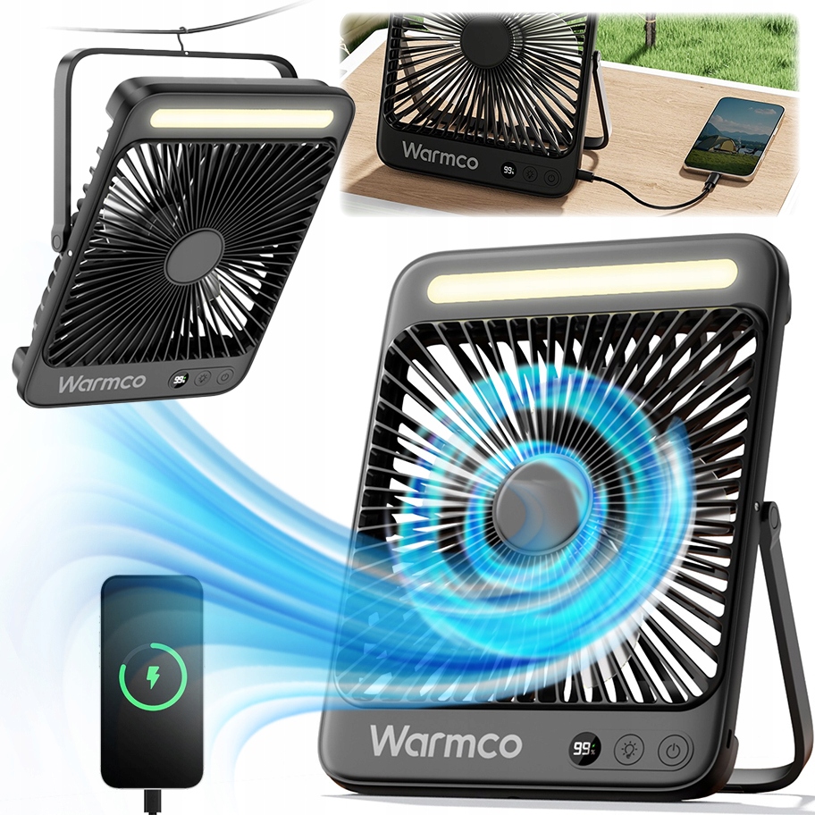 Usb ventilátor Tichý mini bivakovací stolní ventilátor chlazení 20000 mAh