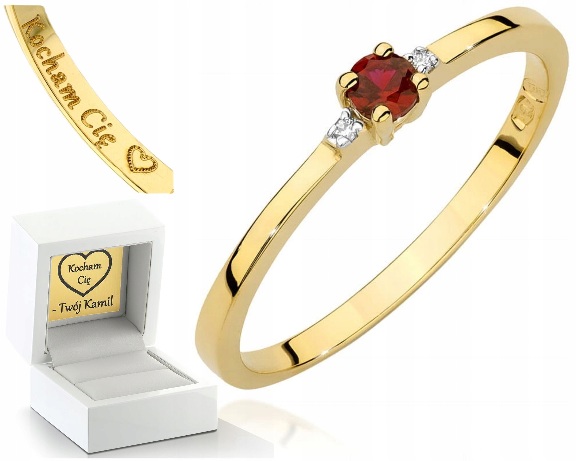 Prstýnek Prsten S Rubíny A Diamanty, Žluté Zlato 585, Gravírování