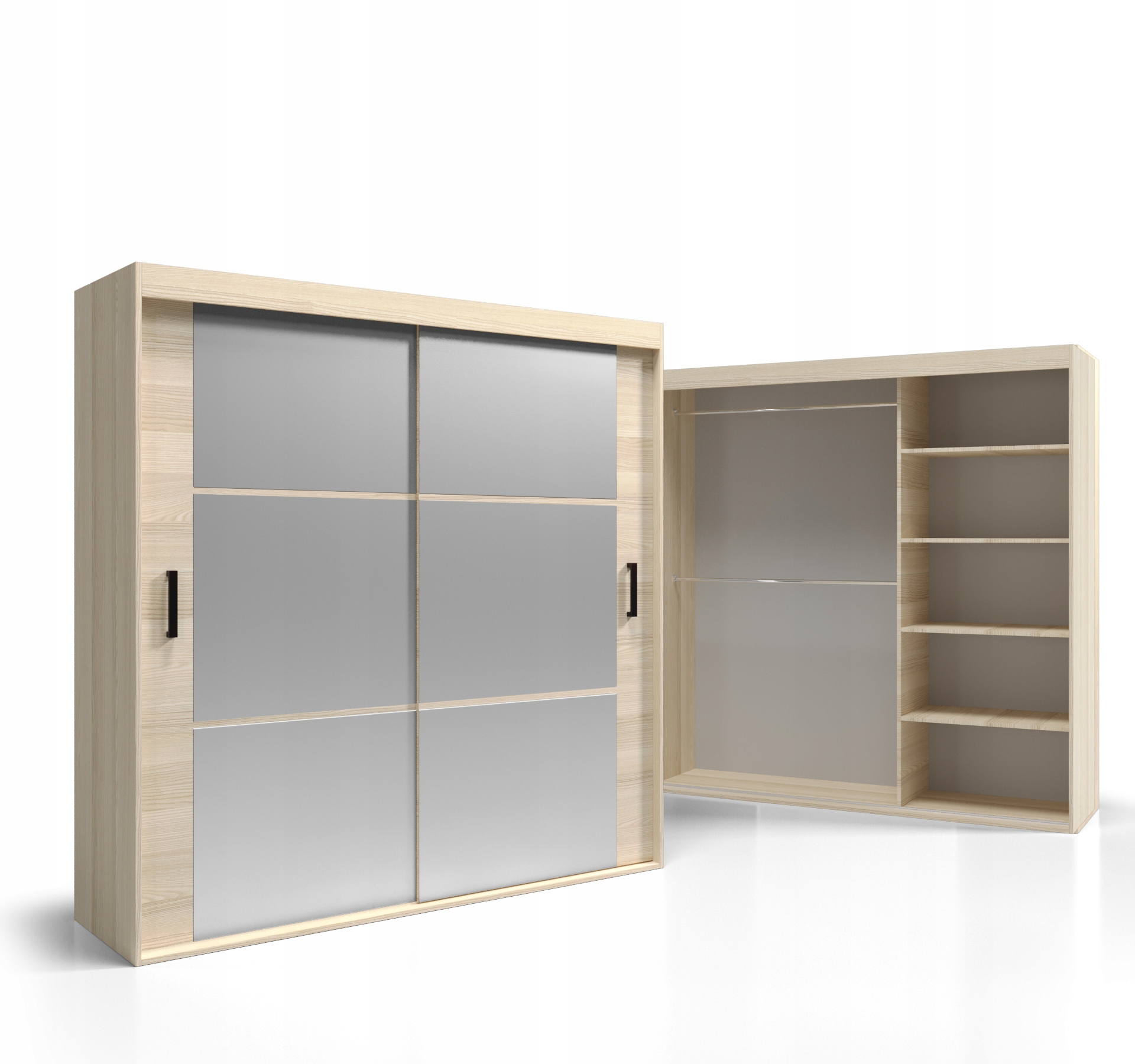 Skříň Posuvná šatní skříň Se Zrcadlem 150 cm VSZ95 150x205 Police Tyče