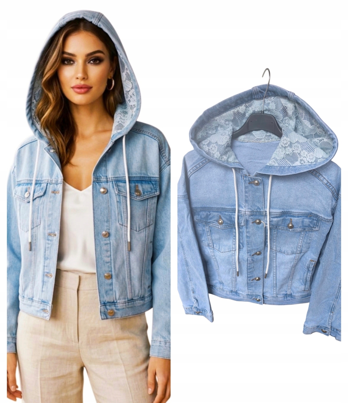 Kurtka M.sara damska katana Kaptur,koronka Jeans z Lycra S-xl Tu M, m/l