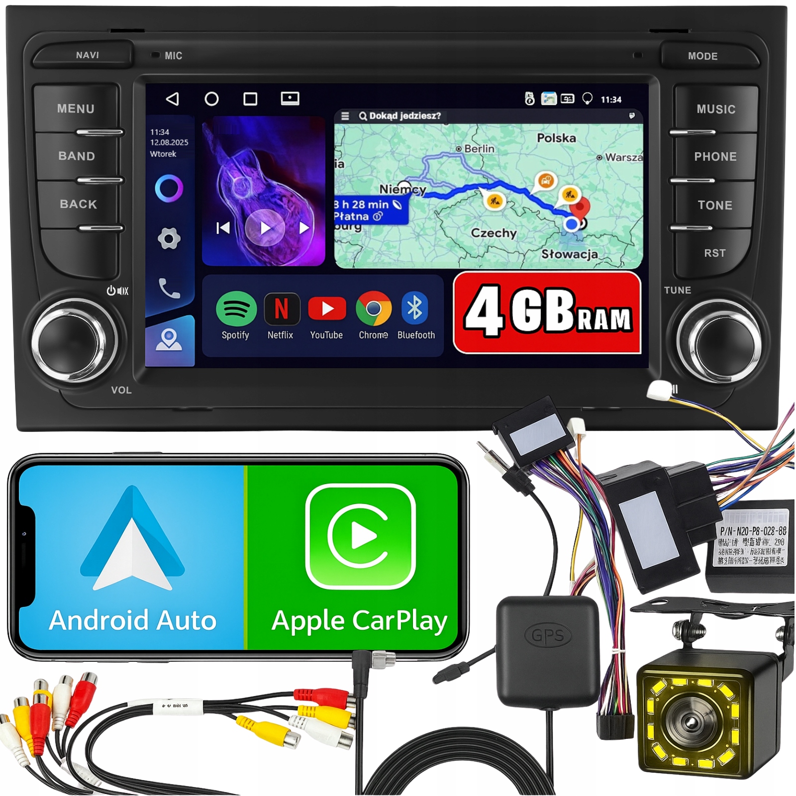 Automobilové Rádio pro Audi A4 Android 15 Carplay Gps Wifi Rds 7" 4GB/64GB