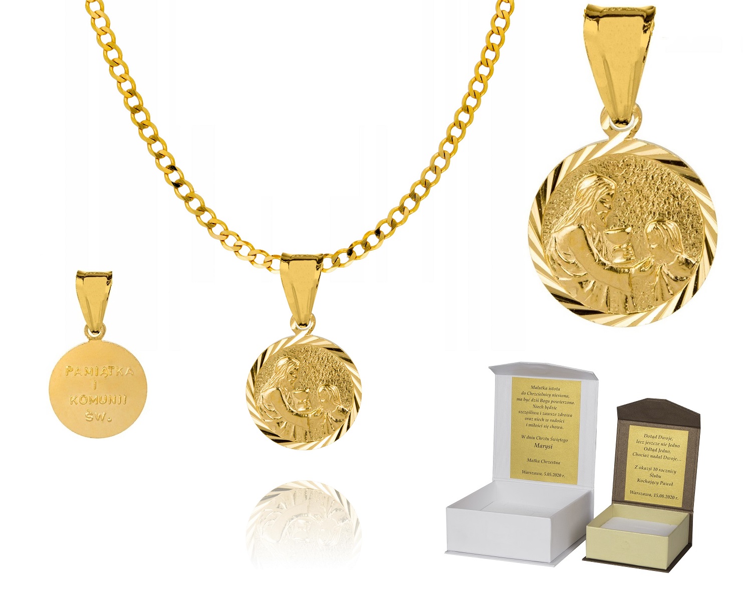 Zlatý řetízek stříbro Medailon I Svaté Přijímání 45 cm Dedikace P4M30