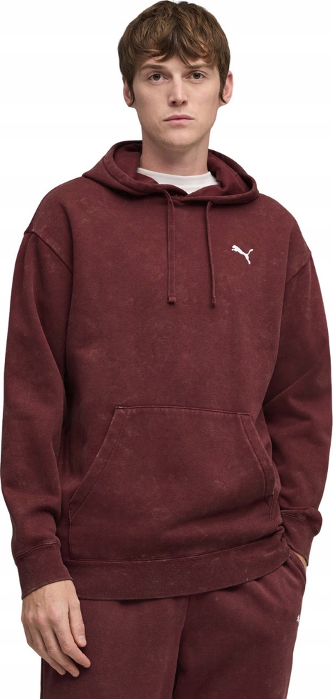 Pánská Mikina Puma Ess Elevated Relaxed Wash Hoodie Bordó 688049 96 r 2XL