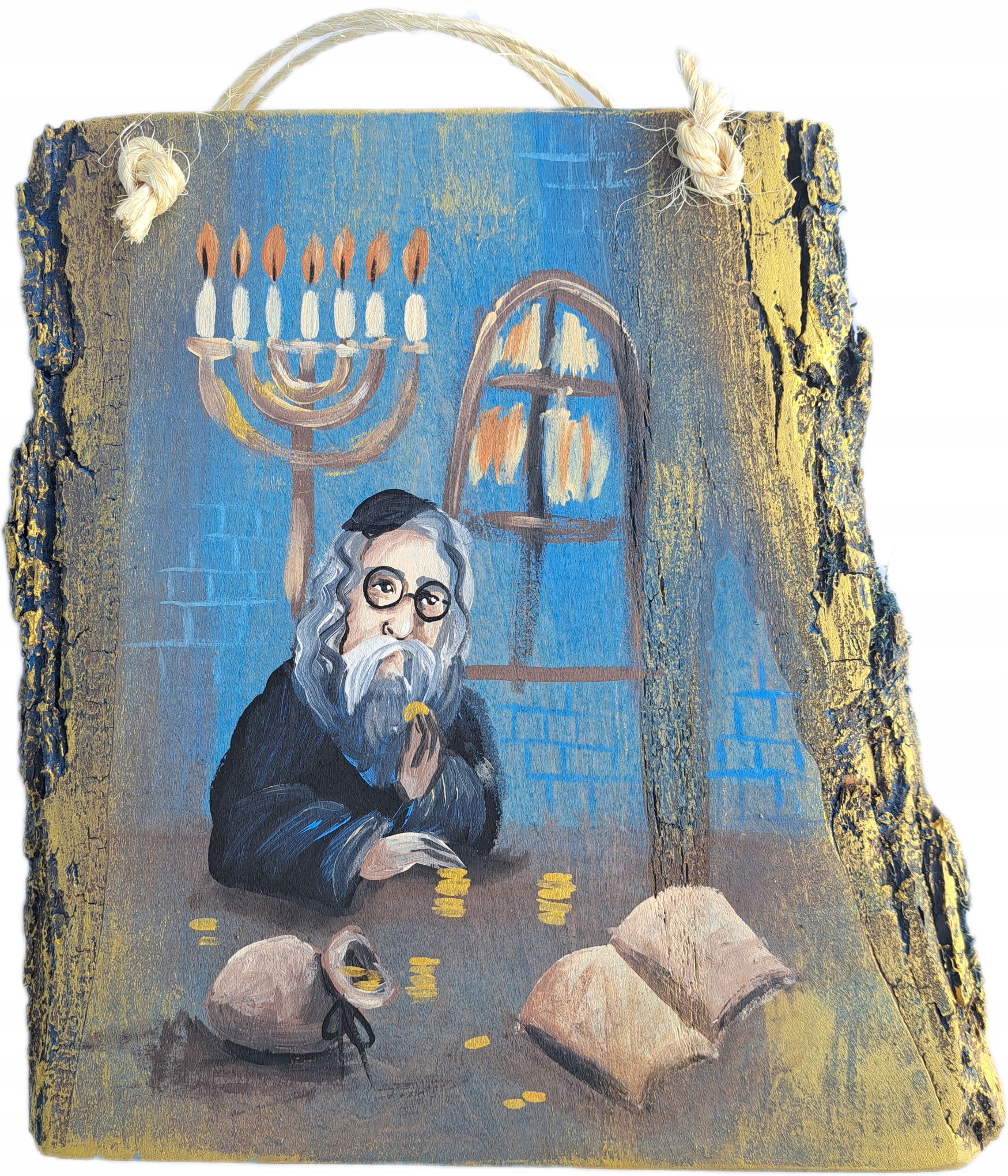 Obraz na masivním dřevě Žid pro štěstí dárek s kůrou