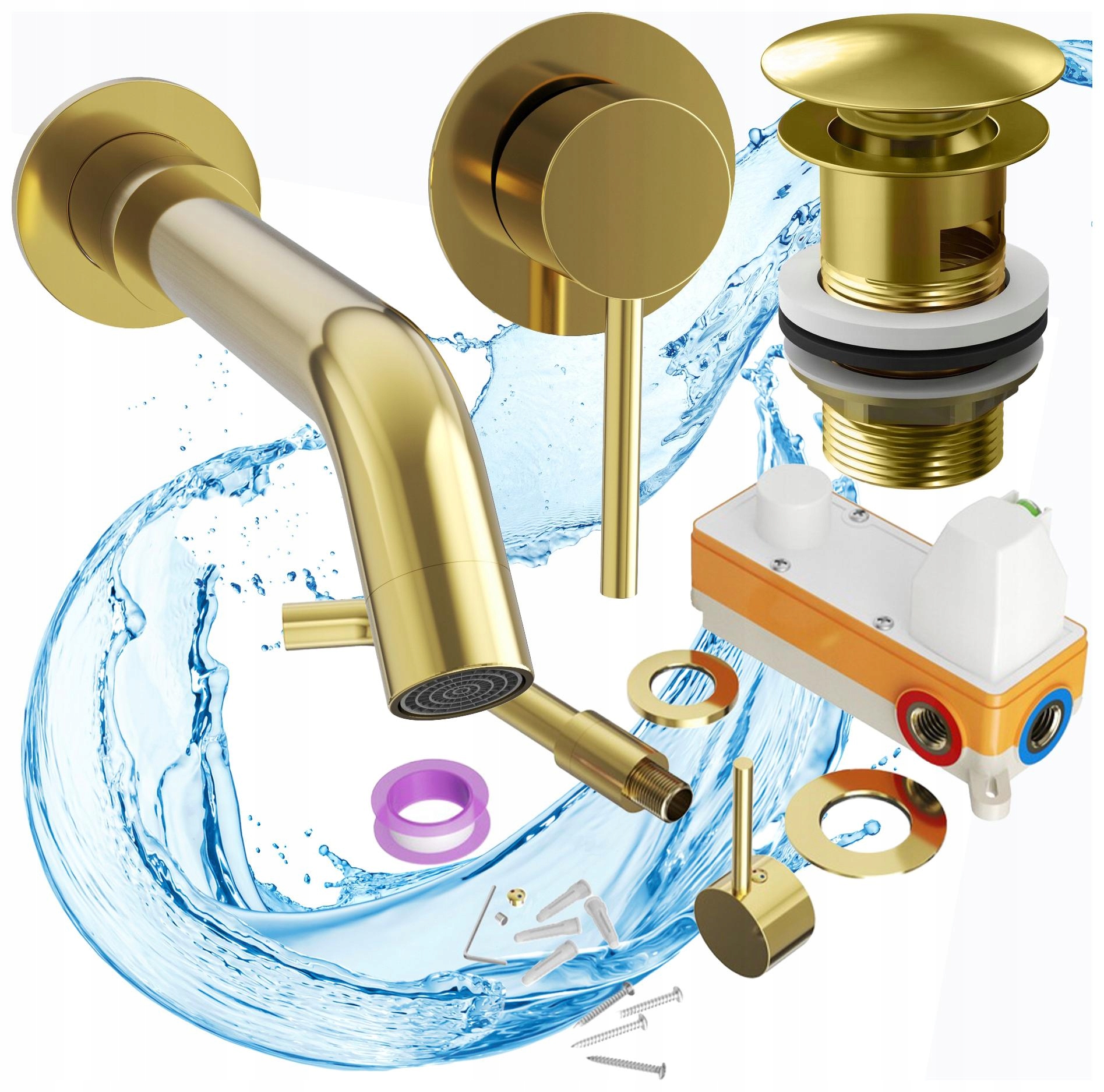 Podomietková Zlatá Batéria Do Kúpeľne Kivo S Boxom Korek Klik Klak S Prepadom