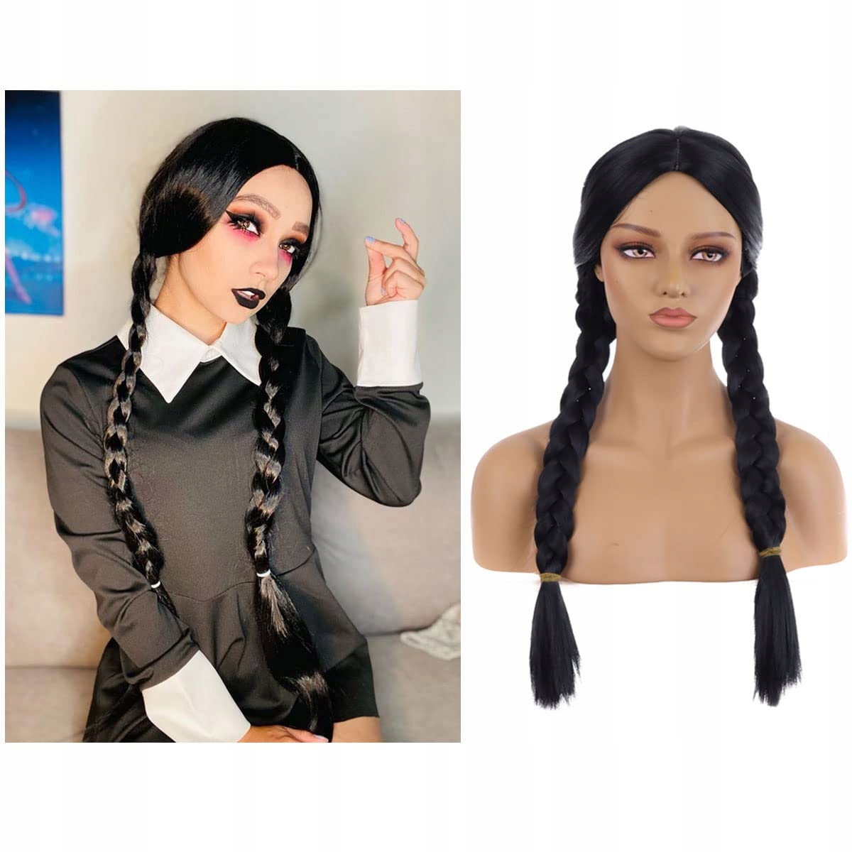 Peruka czarna Wednesday Addams Adams z Serialu Dwa Warkocze Wensday Płeć kobieta