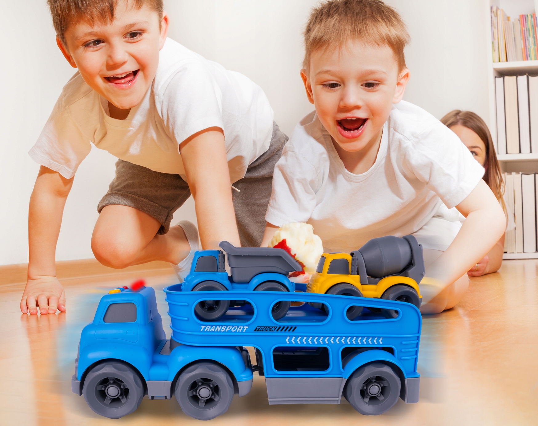 AUTO LAWETA CIĘŻARÓWKA SAMOCHODZIKI DLA DZIECI SAMOCHÓD BETONIARKA DZWIĘK Bohater / Bajka brak