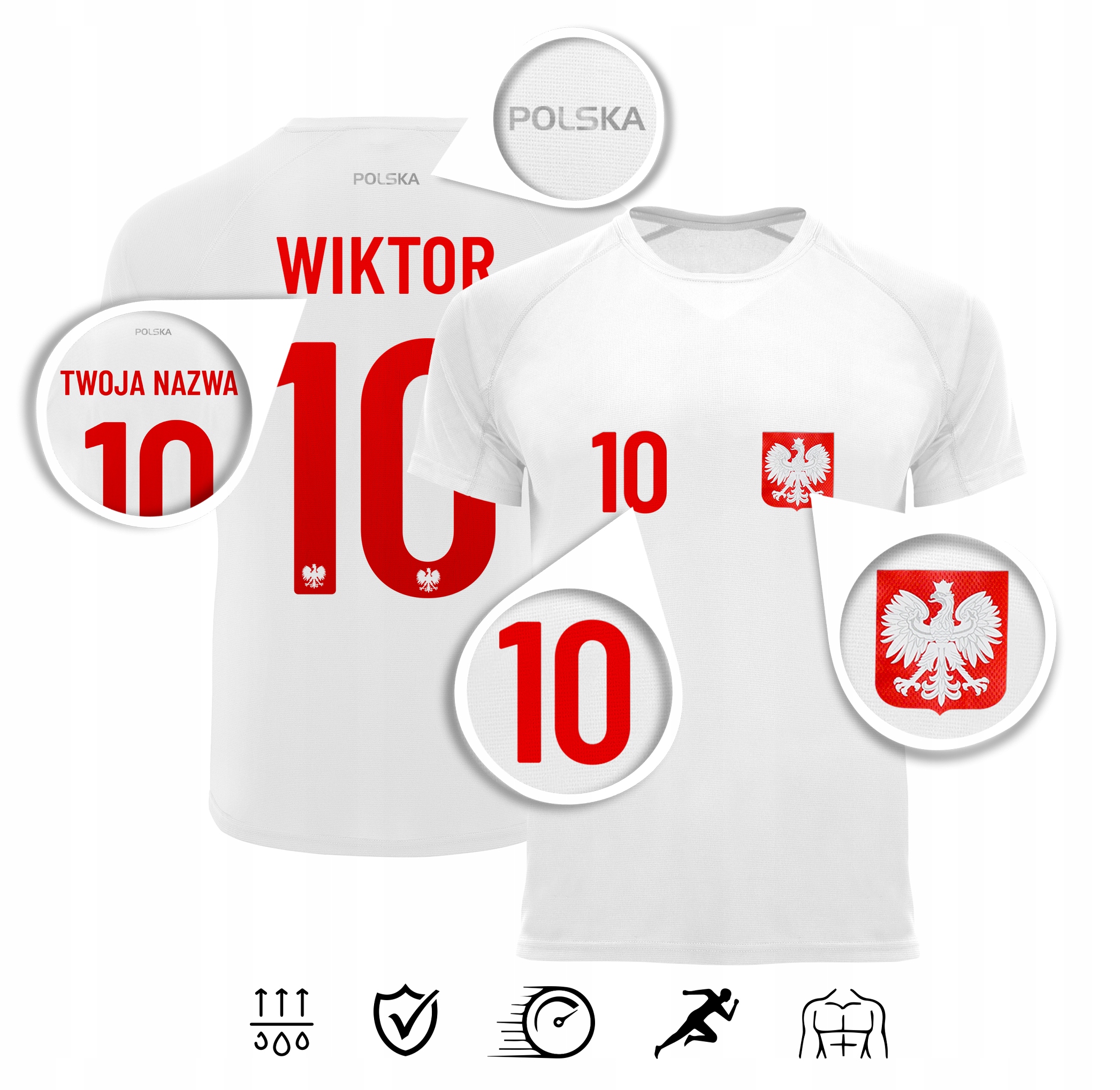 Polska Koszulka Reprezentacji z Twoim Nadrukiem Długość całkowita 69 cm