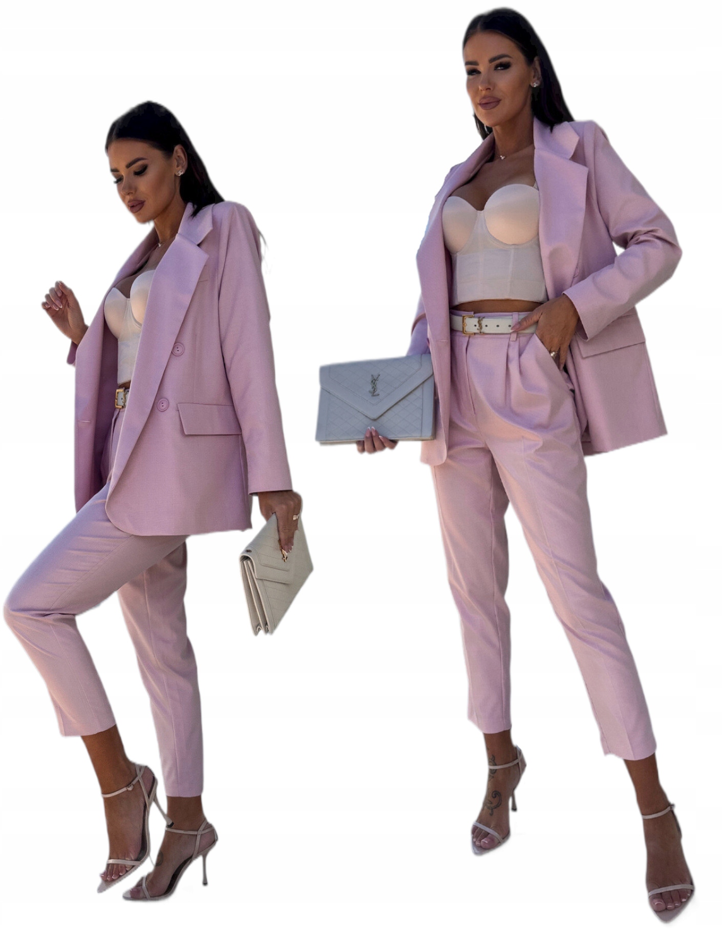 Dámský Komplet Elegantní Sako A Kalhoty Klasický Růžový XL