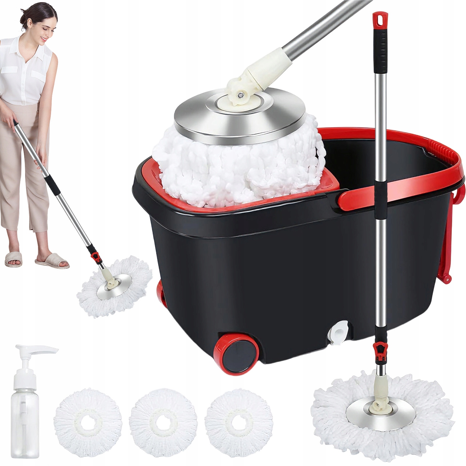 Levně Rotační rotační mop Spin Turbo 360 3 Nástavce