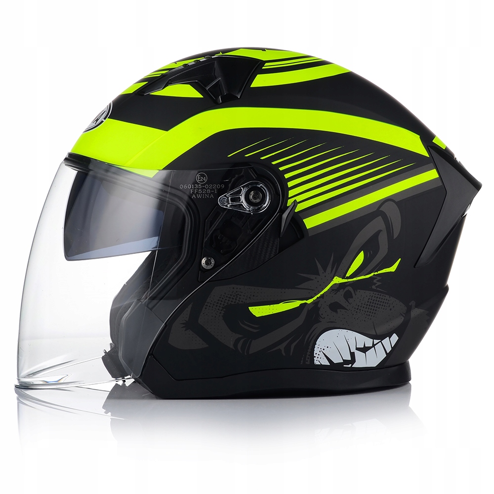 OTEVŘENÁ MOTOCYKLOVÁ PŘILBA AWINA JK528 FLUO MATT SCOOTER CHOPPER + BLENDA Model TYP JK528
